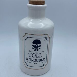 HolidayHome Toll & Trouble apothecary ceramic Halloween skull crossbones bottle